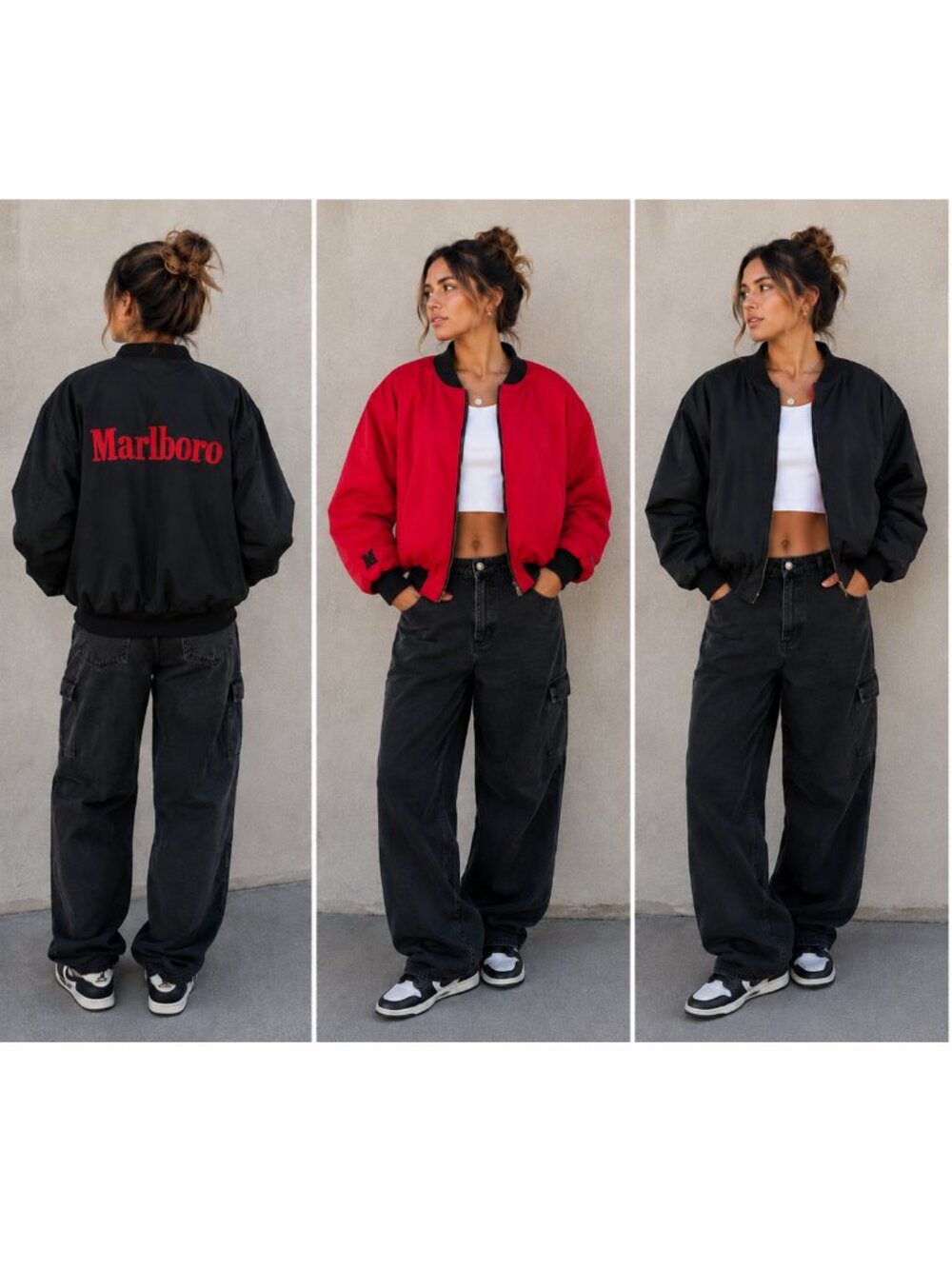 Vintage Marlboro Reversible Bomber Jacket Black Red Logo Korea Large 90s 80s